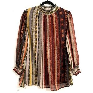 Anthropologie western boho tunic flowy blouse mock neck orange watercolor NWT 2X